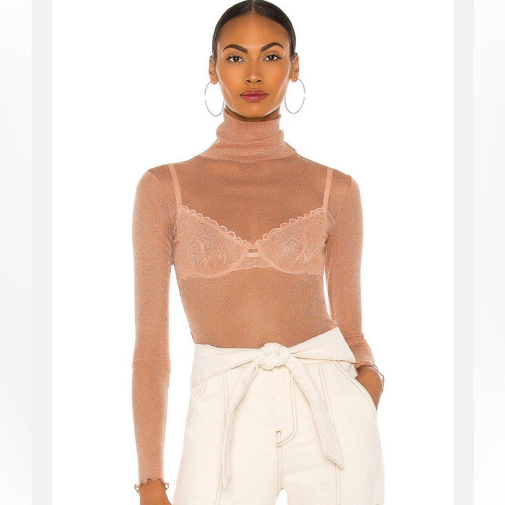 Jonathan Simkhai Standard Metallic Tulle Turtleneck Top